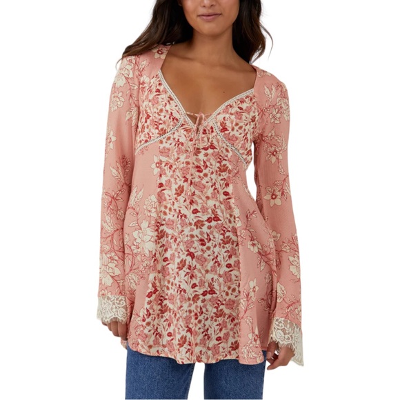 NEW Free People Odette Floral Long Sleeve Bell Sleeve Lace Tunic Multiple Sizes - Picture 10 of 11